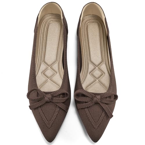 Image of Ablanczoom Ballet Flats Shoes for Women: Dressy Pointed Toe Bow Knit Flats Comfortable Slip On Work Business Casual Shoes
