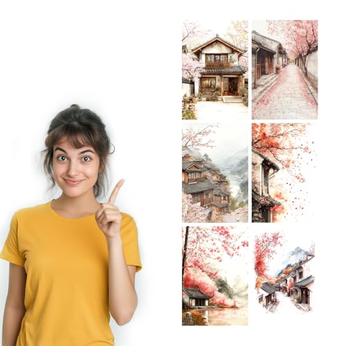 Image of SiddArtify Asian Wall Art Poster Print Set - Watercolor Landscape & Building Decor for Living Room Bedroom Office - 12x18 inch Sticker Pack of 6