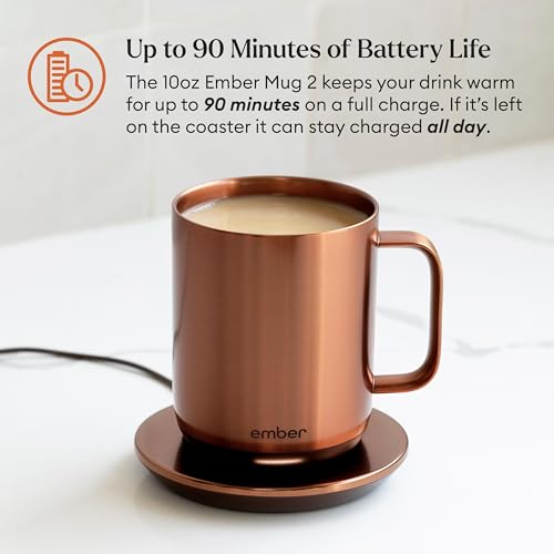 Image of Ember Temperature Control Smart Mug 2, 10 Oz, App-Controlled Heated Coffee Mug with 80 Min Battery Life and Improved Design, Copper