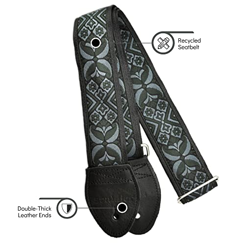Souldier Gs1201Bk04Bk - Handmade Seatbelt Guitar Strap For Bass, Electric Or Acoustic Guitar, 2 Inches Wide And Adjustable Length From 30" To 63" Made In The Usa, Madrid, Pewter #TOP2