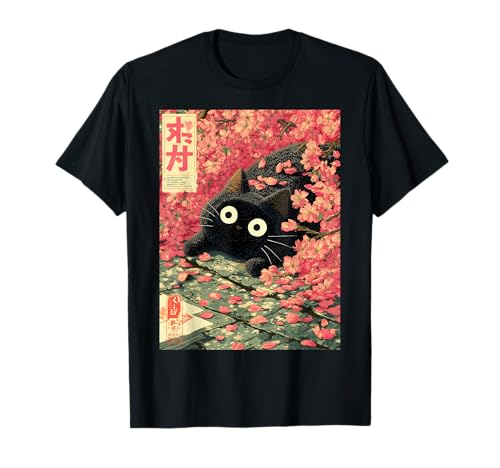 Sakura Spring Fleurs de Cerisier Japonais Chat T-Shirt