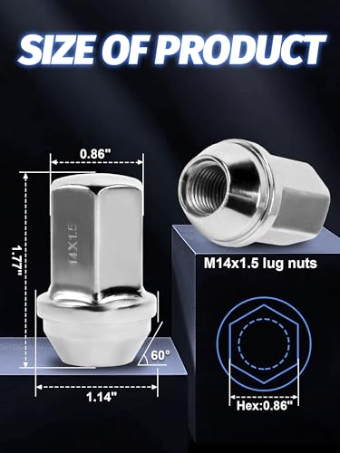 Image of 24 pcs M14x1.5 Lug Nuts for Silverado | Fit Tahoe Suburban Colorado 7 /8 Hex 1.77 Inch OEM Factory Chrome 60 Cone Seat Wheel Lug Nuts