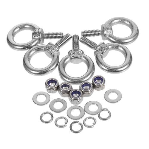 DOITOOL 5 Juegos Tornillos De Ojo De Acero Inoxidable Cáncamos Con Arandelas Tuercas Anulares Perno De Ojales Tornillo De Cáncamo De Alta Resistencia Acero Inoxidable 304 Silver