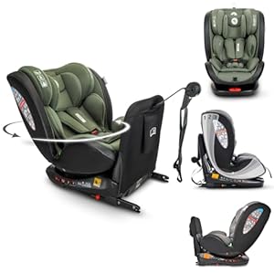 Lorelli Auto Kindersitz Ares mit Isofix, 360 Grad drehbar, (0-36 kg) Mitwachsender Autositz i-Size 40-150cm - Gruppe 0+/1/2/3, Babysitz ab Geburt, 5-Punkt-Gurt, Einstellbare Kopfstütze, grün