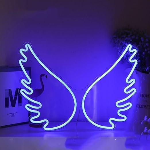 Neon Light Sign, LED Night Lights,Angel Wings Neon Signs,USB Powered Acrylic Neon Signs,for Girl Bedroom,Wedding Decor,Teenage Birthday’s Gift Home Party Decor (33 * 36.5cm, Blue)
