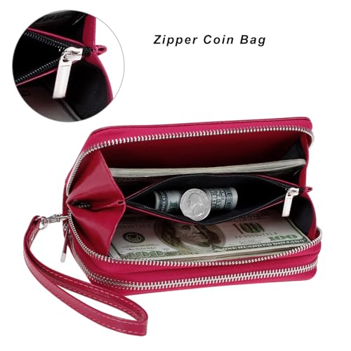 Image of Cellphone Wallet for Women Dual Zipper Long Purse with Removable Wristlet