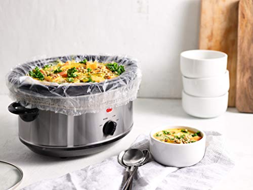 PanSaver Slow Cooker Liners - Disposable Liners with Sure Fit Band for Snug Fit - Instant Cleanup with No Scrubbing - Fits 3-6.5 Quarts, 4 Count