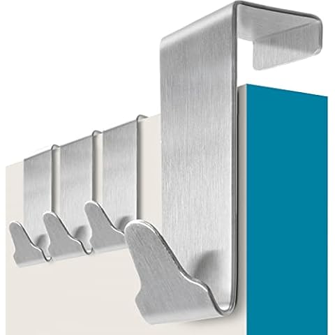 Menz Premium perchero puerta – 4 piezas de acero inoxidable ganchos puerta con almohadillas antideslizantes y de fieltro Cover