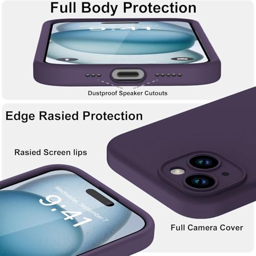 Image of DIZORO Compatible for iPhone 15 Plus Camera Protection Case 6.7, Slim Case Liquid Silicone 3 Layers Full Covered Soft Gel Rubber Phone Case Protective Cover - Deep Purple