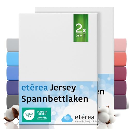 etérea Jersey 2er Set Spannbettlaken 80x200cm Weiss bis 20 cm Höhe - 100% Baumwolle Spannbetttuch Oekotex - Kinder Spannbettlaken Bed Sheets -...