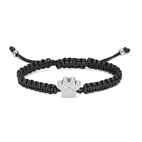 VCCWYQK Cremation Jewelry Urn Bracelet for Ashes for Dog, Dog Paw Print Stainless Steel Urn Braided Rope Adjustable Memorial Keepsake for Pet (G)