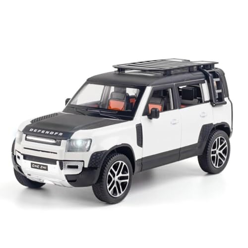 Image of WORSHIPER 1:24 Big Land Rover Defender Diecast Model Metal Pull-Back Car with Sound Light and Opening Doors: A Kids' Toy Vehicle Gift. (1:24 Defender - White)
