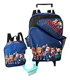 Mochila Meninos Game 3 Bolsos G Rodinhas + Lancheira Azul Personagem