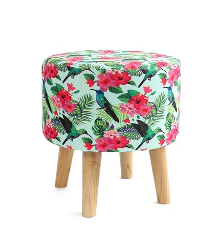 Image of NACIA Stylish Printed Ottoman Stool (16 X 17 Inch) | Soft Cushioned Top for Sitting & Footrest | Pouf Footstool with Puffy Foam & Wooden Legs | Modern Home Decor for Living Room (Green)