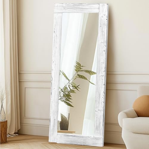 Image of 58x24in Full Length Mirror, Solid Wood Convex Frame, White