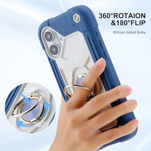 Image of MARKILL Compatible with iPhone Case with Ring Stand, Military Grade Drop Protection Full Body Rugged Heavy Duty Protective Durable Cover iPhone. (Blue, iPhone 16 6.1 inch)