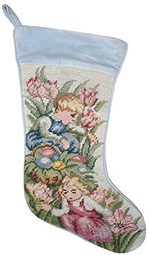 EuroLux Home Stocking Christmas Decoration Easter Egg 11x17 Sky Blue Ivory Wool Yarn