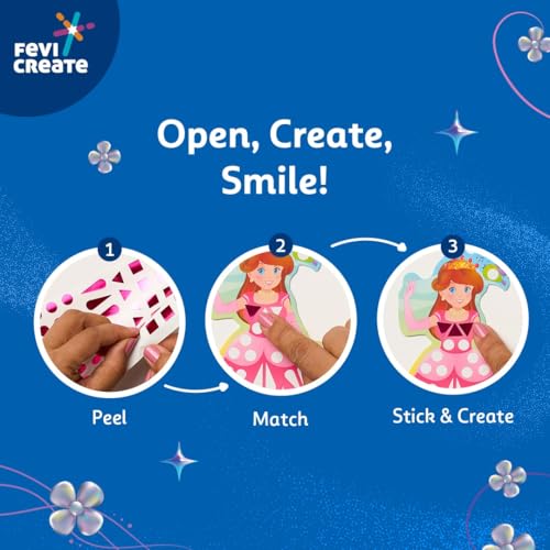 Image of Fevicreate Stick-n-Create Mirror Magic Pretty Princess Kit | Sparkly Stickers | Princess Templates | Travel Friendly | Boosts Creativity | Screen-Free Play | Gifting | Ages 3 +