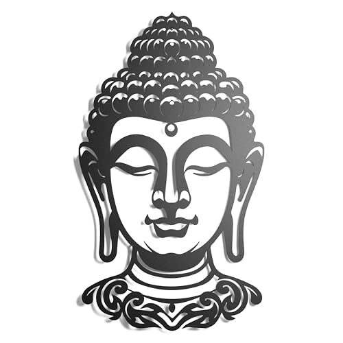 keluly Decoración de metal. Escultura de pared flotante, con sombras, de acero. (Cabeza Buda, 43 x 31 cm.)