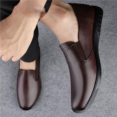 Mens Formal Shoes Dress Oxford Burnished Leather Fashion Slip On Pointed Toe Prom Wedding Tuxedo Slip Resistant Block Heel Anti-Slip Rubber Sole Shoe4