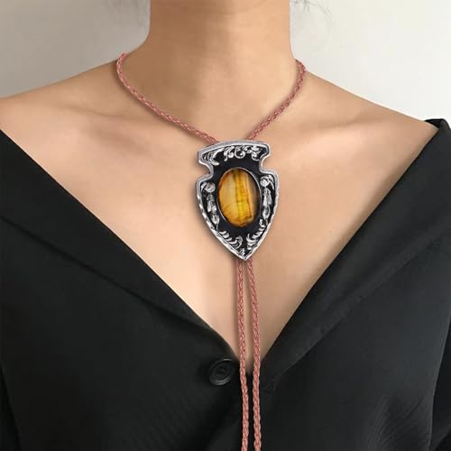 Image of Btilasif Bolo Tie Brown for Men, Scorpion Luminous Stone Cowboy Tie Western Leather Necktie Necklace for Women