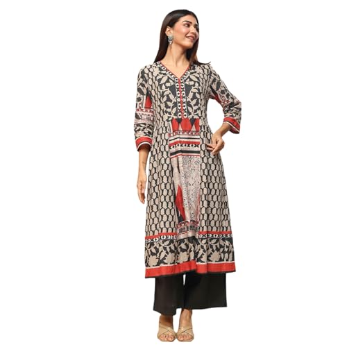 Image of BIBA Women Cotton A Line Printed Suit Set