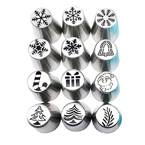 FSDADSA 12 embouts de passepoil russes pour décoration de gâteau en acier inoxydable, design de vacances, buses de glaçage, embouts de glaçage pour cuisson, cupcake, fête d'anniversaire Cover