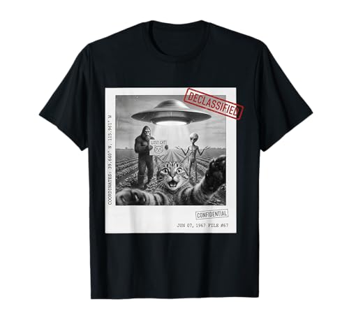 Lost Cat Funny Selfie UFO Alien Bigfoot Uomini Donne Bambini Maglietta