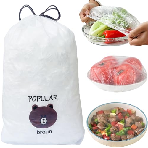 Lot de 500 film Alimentaire avec élastique, Housses de Protection pour Aliments. Sachets Hermétiques élastiques et réutilisables pour la Conservation des...