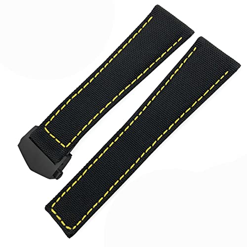 Bracelet de montre 20mm 22mm toile cuir nylon noir anti usure boucle pliable