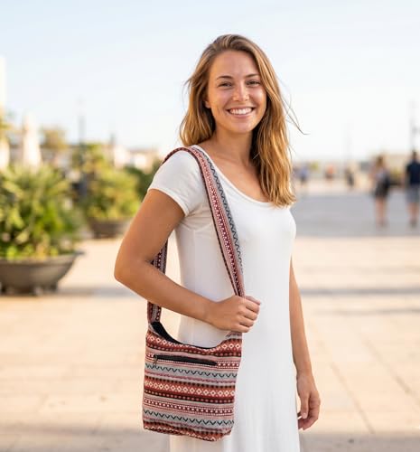 Image of Small Aztec Messenger Bag - Handmade Woven Hippie Hobo Shoulder Handbag - Ikat Tribal Sling Purse for Women