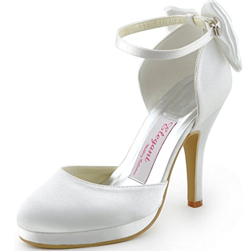 Elegantpark AJ091-PF Donna Tacchi Alti Pompe Cinturino alla Caviglia Fibbia Satin Scarpe da Sposa Bianco EU 39