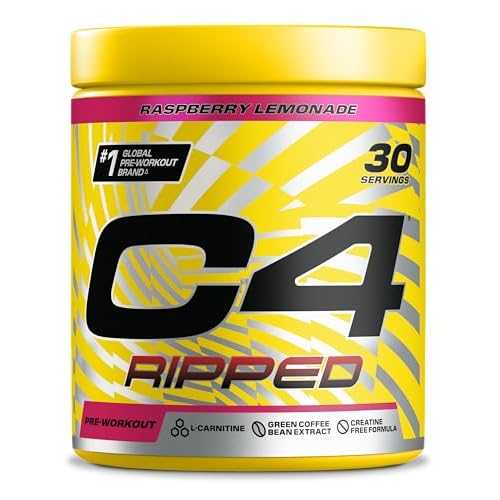 C4 Ripped Pre Workout Powder Raspberry Lemonade 30 Servings | Zero Sugar Pre Workout with 150mg Caffeine, 500mg L Carnitine, 1600mg Beta Alanine, 200mg Green Coffee Bean Extract