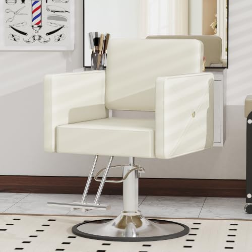 Image of LOUVIXA Barber Chairs for Hair Stylist, Height Adjustable Hydraulic Salon Chair, 360 Degrees Rotation, Multi-Function Shampoo Chair for Salon Home Barbershop (White)