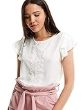 SheIn Women's Summer Ruffle Short Sleeve Lace Chiffon Blouse Workwear Top Shirts Medium White
