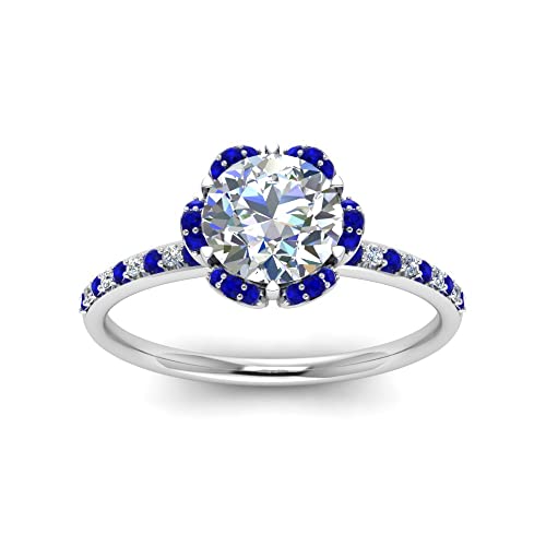 Image of 55Carat Choose Your Gemstone 6 Petal Ring Sterling Silver Round Shape Halo Engagement Rings Well Shaped for Any Gift Giving Occassion Modern Style Enchating Women US Size 4 to 12