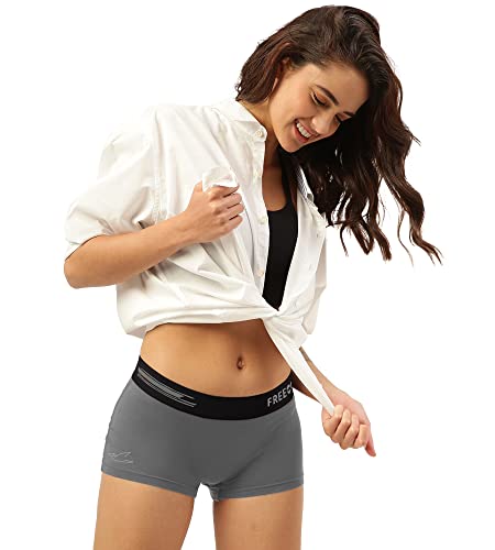 Image of FREECULTR Antibacterial Micro Modal Boy Shorts for Women | Long Panty | Boxer for Girls- Pack of 2 (Ash Grey, Turtle Green)