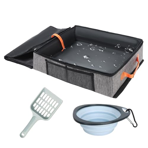 Caja higiénica de viaje para gatos – Bandeja de viaje para gatos con fondo rígido, impermeable plegable con tapa y asa | Para viajes en coche, hotel y