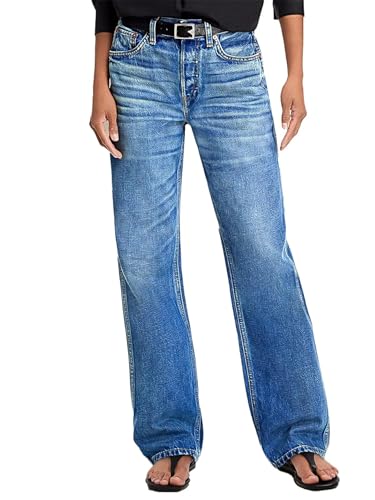 Flamingals Wide Leg Jeans for Women Mid Rise Baggy Casual Wash Classic Denim Pants Without Belt