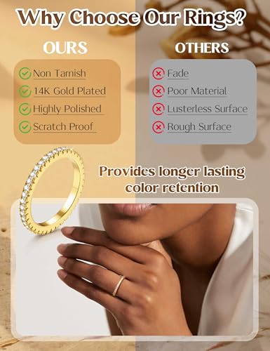 Image of Jstyle Wedding Bands for Women Eternity Band Rings Stackable Cubic Zirconia Ring 2-2.5MM Engagement Band Ring for Women Dainty Simulated Diamond Rings No Tarnish Size 5-9