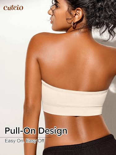 Image of Strapless Bras for Women, S-XL, Non-Slip Silicone Padded Bandeau Bra with Free Clear Strap, Wireless Tube Top Bralette