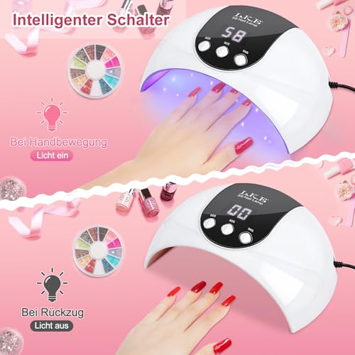 UV Lampe für Gelnägel,54W UV Lampe Nägel mit 3 Timer, LCD Display, Auto Sensor,Premium UV Lampe für Alle UV Gel Nagellack, Ideal für Anfänger und Profis, Perfektes Festivalgeschenk