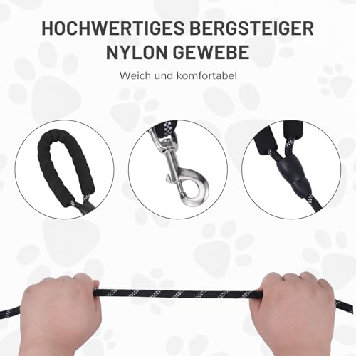 Doppelleine für 2 Hunde, Keine Verwicklung Leine für 2 Hunde, 360° Drehbare, Reflektierende Hundeleine mit Gepolsterten Griffen, Lauftraining für Kleine, Mittlere und Große Welpe (Schwarz, Mittel)