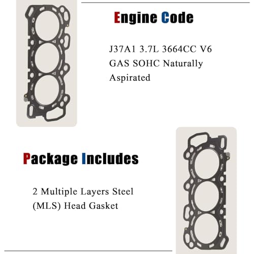 Image of AUCERAMIC 2ps MLS Cylinder Head Gasket Fit for 2010-2013 Acura MDX 2009-2012 RL 2009-2014 TL 2010-2013 ZDX 3.7L V6 SOHC, Replace # 12251RKG004 12251RYEA01 HS26587PT J37A1