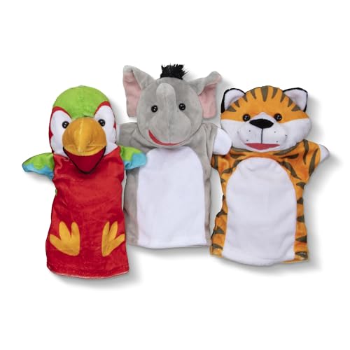 melissa amp doug safari buddies hand puppets set of 6 elephant tiger parrot giraffe monkey zebra soft plush puppet stuffed animals pretend play toddler toys for girls amp boys 2
