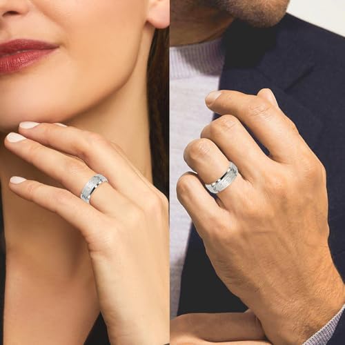 Titanium Polished and Hammered 8mm Beveled Edge Band Ring for Women Size 7 to 15, Grey, AFJ-QG-TB236-PR-MG3