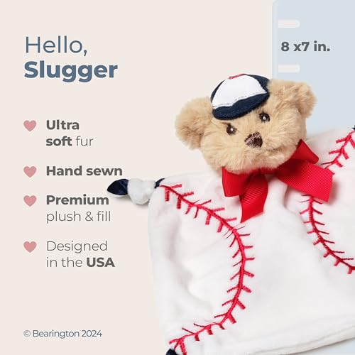 Image of Bearington Baby Wee Lil' Slugger, 8 x 7 Inch Small Teddy Bear Baby Baseball Stuffed Animal, Security Blanket Lovey for Babies