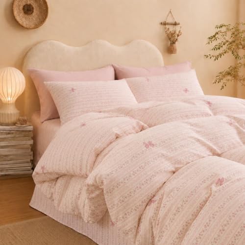 Lanqinglv Bettwäsche 135x200 Rosa Blumen Schleifen Mädchen aus Microfaser – Ansicht 4