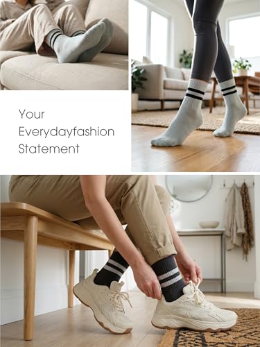 Image of 90% Cotton Women Socks, 4 Pairs Comfy Athletic Socks for Running & Casual Wear with Seamless Toe&Arch Support, Size 6-9