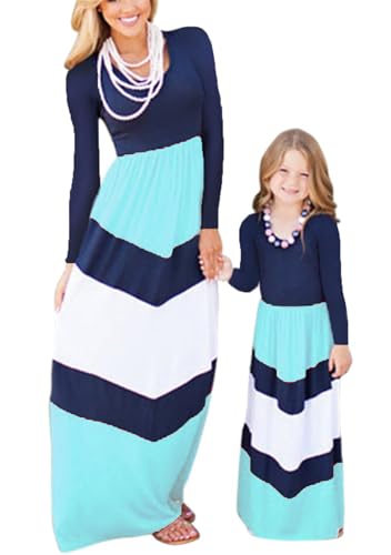 FLITAY Oversized Stripe Print Mommy and Me Dresses Spring Ruched Family Matching Dress Flared Hem Lightweight Dress